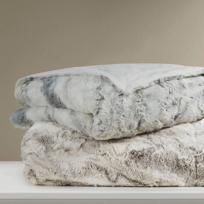Luxurious Oversized Natural Faux Fur & Knit Throw Blanket 60"x70"