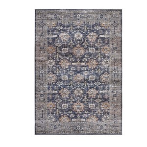 2 x 6 ft Polyester Beige Brown Rectangular Hallway Bathroom Entryway Kitchen Office Foldable Flower Printed Modern Washable Area Rug - 1 of 4