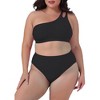 Agnes Orinda Women's Plus Size High Waisted Two Piece One Shoulder Keyhole Swimsuit Bathing Bikini Suits - 2 of 4