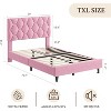 Twin XL Pink Bed Frame - Upholstered Headboard & Adjustable Height, Heavy-Duty Platform Structure, Reliable Wood Slat Support - 2 of 4