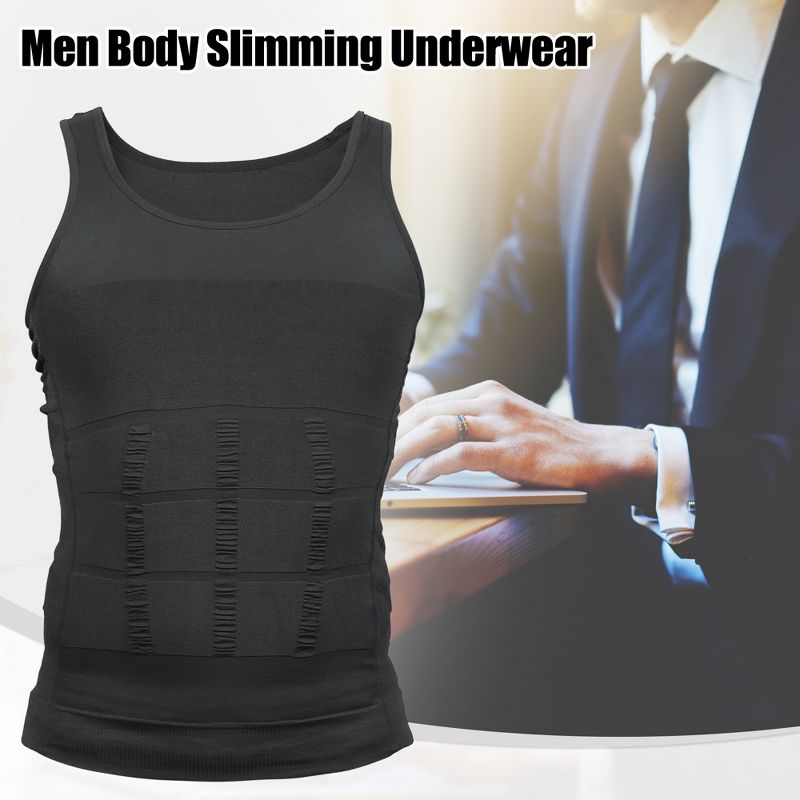 Unique Bargains Men Body Slimming Tummy Shaper Underwear Stretch Shapewear Waist Girdle Shirt Nylon, 2 of 6