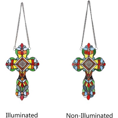 Adelina Victorian Tiffany-Style Stained Glass Cross Panel with Chain