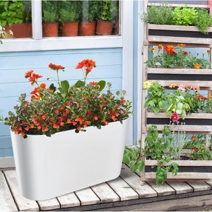2 Pack Tall Oval Planter Box with Wheels Modern Flower Pots with Water Level & Removable Insert Bucket for Outdoor Patio, Garden, Window - 1 of 4