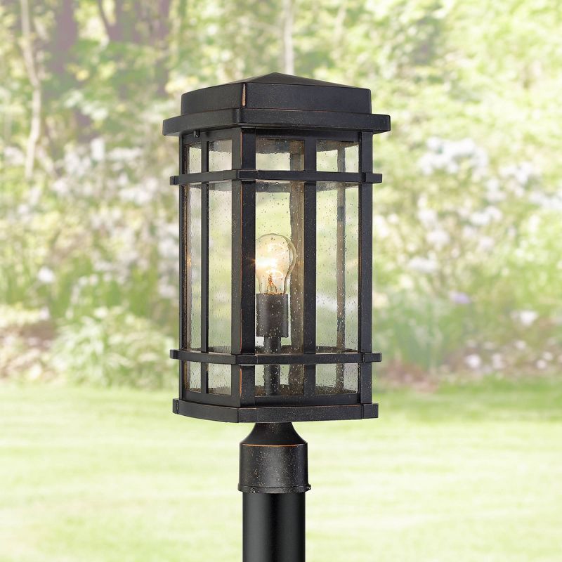 John Timberland Mission Outdoor Post Light Fixture Oil Rubbed Bronze 19 1/4" Clear Seedy Glass for Exterior Garden Yard Walkway, 2 of 6