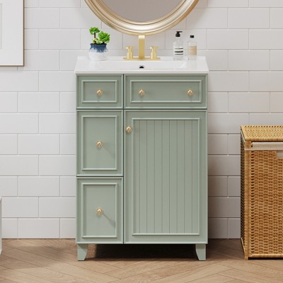 ALEXOUN 24" Bathroom Vanity with Ceramic Basin,Free Standing Single Basin Vanity Set with 2 Drawers and 1 Door,Modern Wooden Bathroom Cabinet,