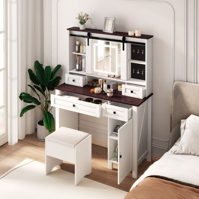 NicBex Makeup Vanity with Mirror & Adjustable Lights,Vanity Desk with 3/4/6 Drawers,Vanity Table for Bedroom,White