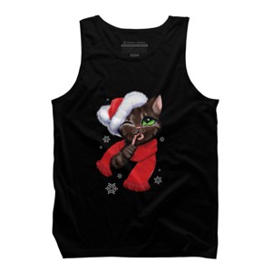 Men's Design By Humans Christmas cat By POLINART Tank Top - 1 of 4