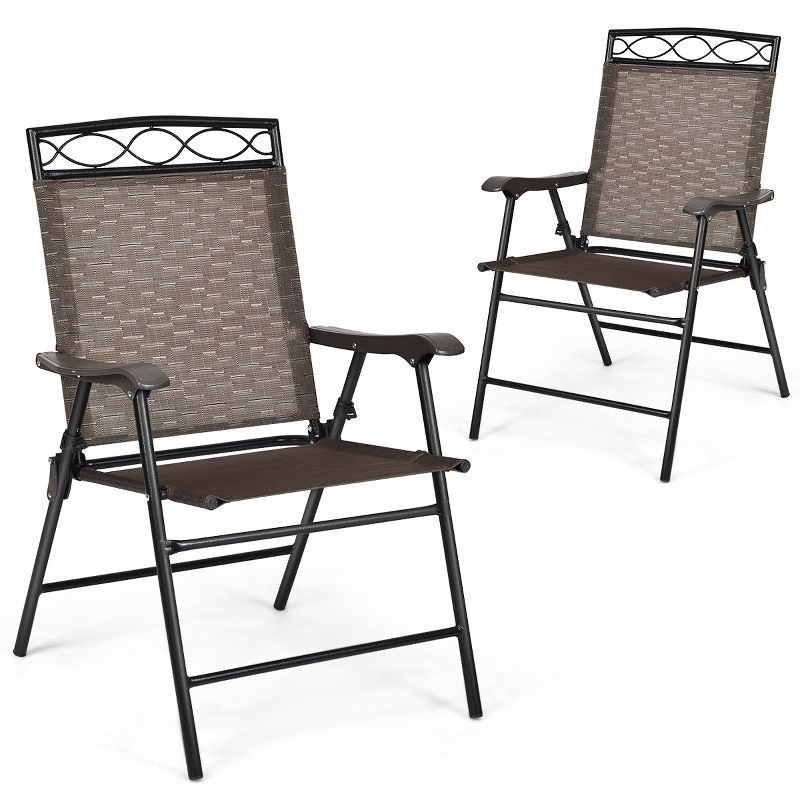 Tangkula 2PCS/4PCS Folding Camping Chair Patio Chairs for Backyard, Garden, Beach with Armrest & Backrest, 1 of 10