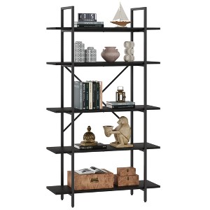 Bookshelf, 5 Tier Shelf Bookcase, Tall Bookshelf with Storage, Industrial Display Shelves with Open Metal Frame for Bedroom, Living Room, Home Office - 1 of 4