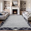 Washable Modern Bordered Plaid Rug Non Slip Low Pile Rug Soft Throw Floor Cover Foldable Indoor Carpet for Living Room Bedroom Playroom Nursery - 2 of 4