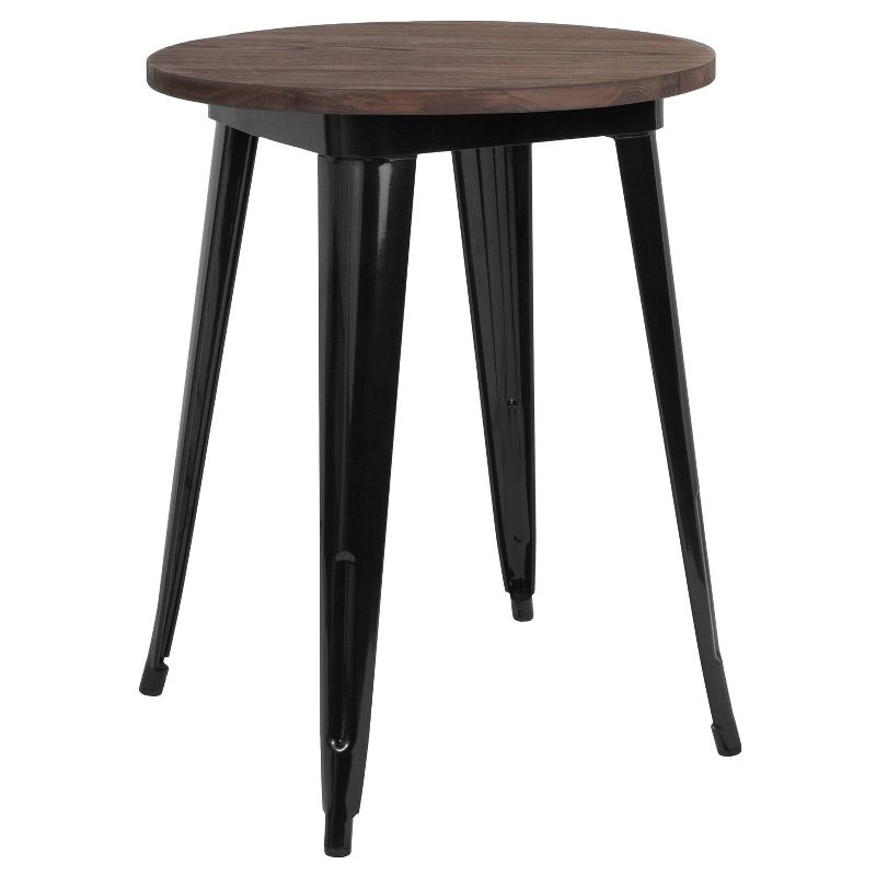 Merrick Lane 24" Round Metal Indoor Table with Galvanized Steel Frame and Rustic Wood Top, 1 of 8