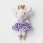Felt Ballet Dancer Mouse with Sequined Tutu Christmas Tree Ornament White/Purple - Wondershop™