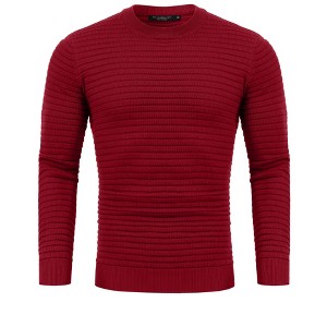 Men's Knitted Sweater Ribbed Slim Fit Sweatshirt Solid Stripe Long Sleeves Crew Neck Ribbing Top - 1 of 4