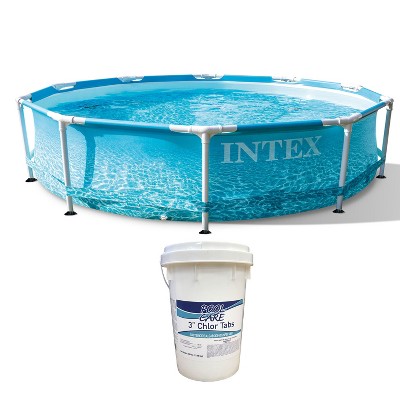 Intex 28206EH 10 Feet x 30 Inch Metal Frame Outdoor Backyard Above Ground Circular Beachside Swimming Pool with Pool Care 3 Inch Chlorine Tabs, 50 lbs