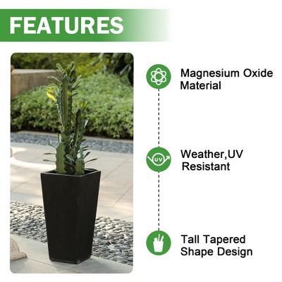 Black Fiberclay 18.5" Tall Tapered Square Planter