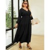 Clearlove Women's Plus Size V-Neck Long Sleeves A-Line Pleated Floor Length Formal Dress - 3 of 4