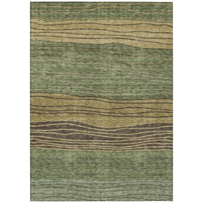 Olive Green And Chocolate Striped Washable Indoor Outdoor Area Rug