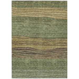 Olive Green And Chocolate Striped Washable Indoor Outdoor Area Rug - 1 of 4