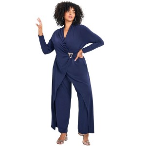 Avenue Women's Plus Size Glamour Wrap Front Jumpsuit - 18, Midnight - 1 of 4