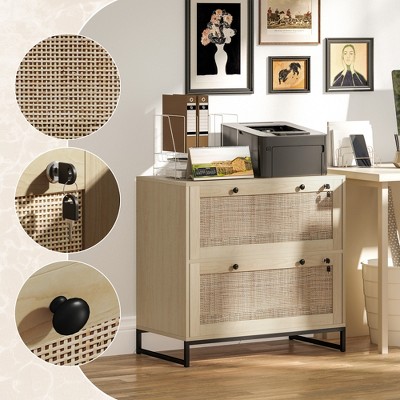 Natural Wood 2 Drawer Lockable Vertical Filing Cabinet