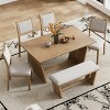 Dining Table Set For 6, Dining Sets 6 Piece, Dining Table Set, Modern Kitchen Table And Chairs With Bench Designed Trestle Base-Cuddlewood - 3 of 4