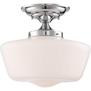 Regency Hill Schoolhouse Floating Modern Farmhouse Ceiling Light Semi Flush Mount Fixture 12" Wide Chrome White Glass Shade for Bedroom Living Room - 1 of 4