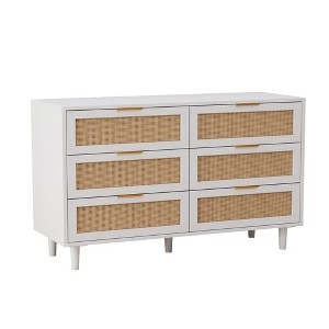 SEVOBAL Dressers 6 Drawer Rattan Storage Cabinet with Elegant Metal Handles for Stylish Bedroom and Living Room, White, 15.75"*51.18"*29.72" - 1 of 4