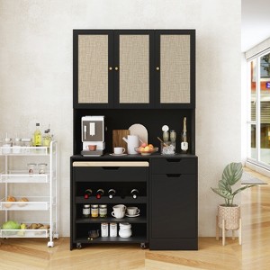VYNXARIA Black 69.29" Kitchen Pantry Storage Cabinet£¬Sleek Modern Buffet with Kitchen Cart and Tall Hutch - 1 of 4