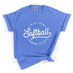 Simply Sage Market Livin' that Softball Mom Life Garment Dyed Tee - L - Flo Blue - 1 of 4