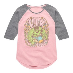 Girls' - Marvel - Floral -Toddler And Youth Girls Shirt Tail Raglan - 1 of 4