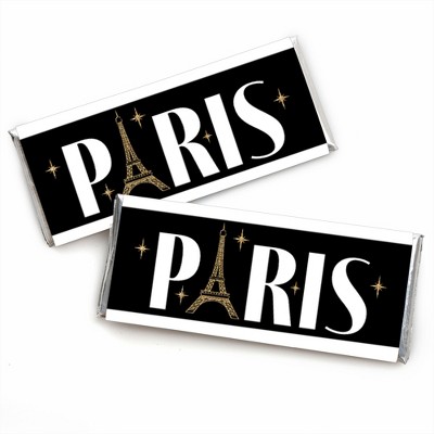 Big Dot of Happiness Stars Over Paris - Candy Bar Wrapper Parisian Themed Party Favors - Set of 24