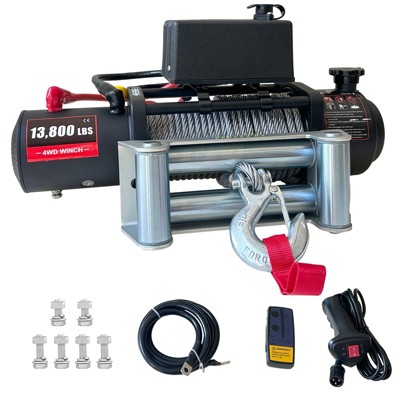 13800lbs Electric Vehicle Winch, Waterproof IP67 80ft Steel Cable Truck Winch with Wireless Handheld Remote, 12V Power Winch for Towing UTV Off Road