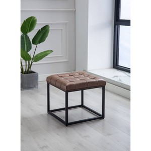 18" Square Button Tufted Metal Ottoman - WOVENBYRD - 1 of 4