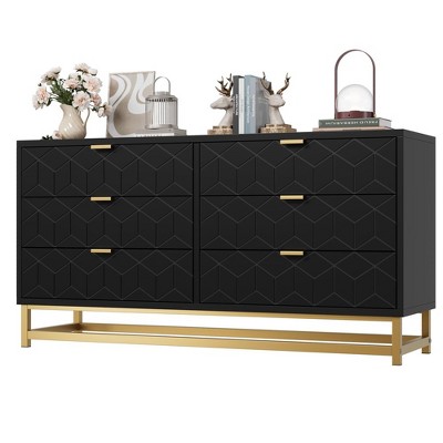 Dresser for Bedroom, 53.5” Large 6 Drawer Dresser Organizer with Golden Metal Handle and Legs