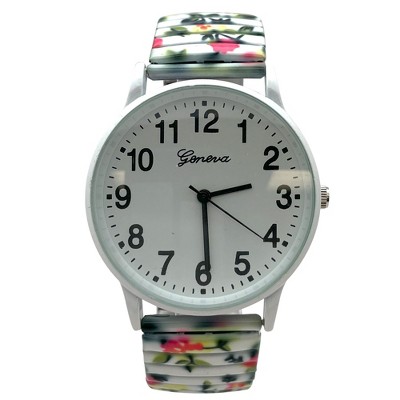 Olivia Pratt Big Dial Easy Reader Watch Abstract Elastic Stretch Band Wristwatch Women Watch