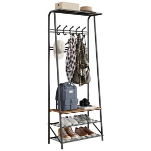 Coat Rack, Hall Tree with Shoe Bench for Entryway, Entryway Bench with Coat Rack, 4-in-1Multifunctional Hallway Organizer w/5 Removable Hooks - 1 of 4