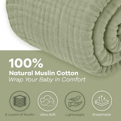 Sage Twin-Sized Ultra-Soft Muslin Cotton Cooling Throw
