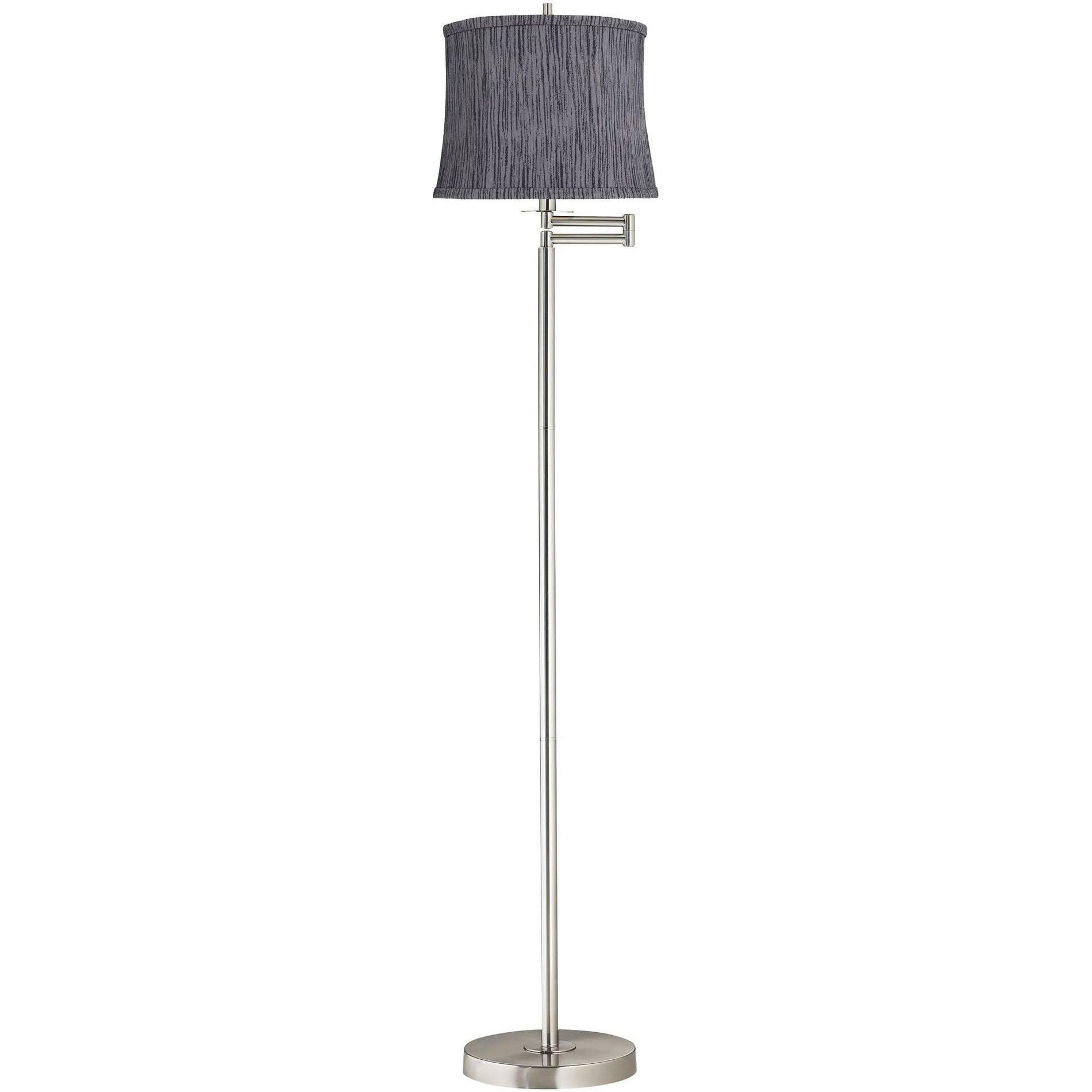 360 Lighting Druckman Modern 60 1/2" Tall Standing Floor Lamp Skinny Adjustable Swing Arm Silver Metal Brushed Nickel Finish Drum Kensing Gray Shade