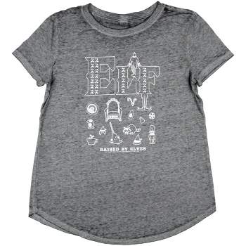 Elf Holiday Favorite Womens' Raised By Elves Rounded Hem Burnout T-Shirt Adult