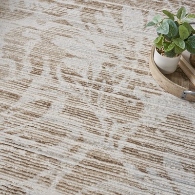 Ivory and Nude Floral Stripe Synthetic Area Rug 5' x 7'