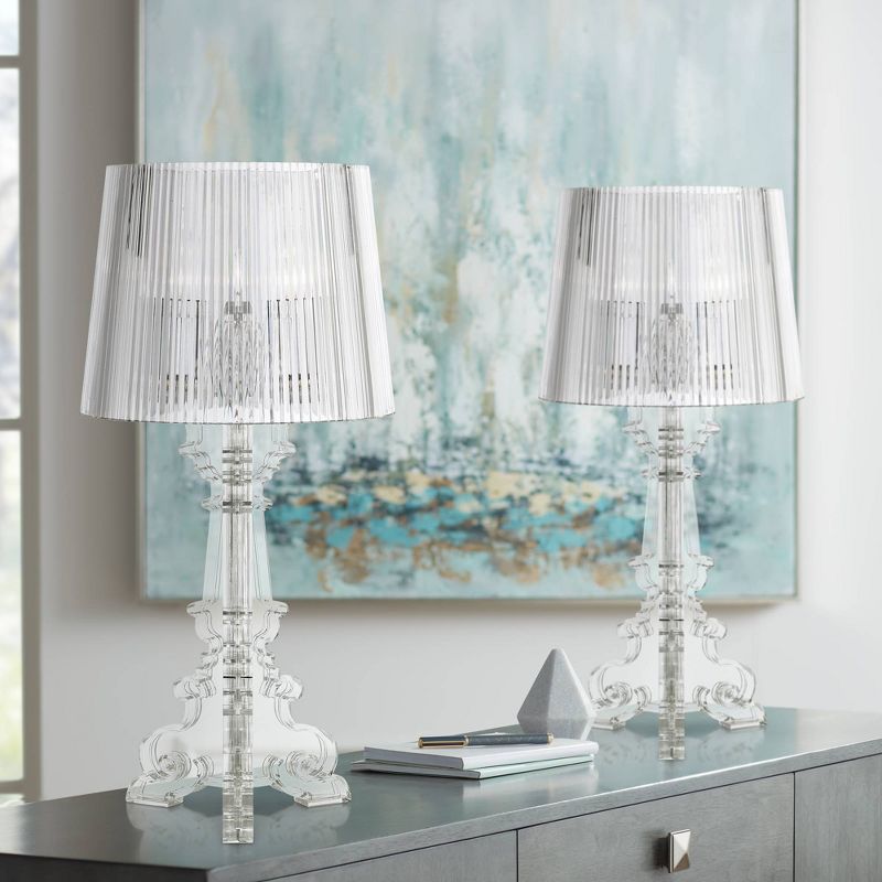360 Lighting Baroque Accent Table Lamps 20" High Set of 2 Clear Acrylic See Through for Living Room Family Bedroom Bedside Nightstand, 2 of 8