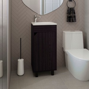 Gulches Modern Freestanding Vanity, Black, 15.7" - One-Door Cabinet with Resin Sink and Two Shelves - 1 of 4