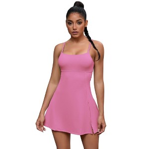 INSPIRE CHIC Women's Spaghetti Strap with Built-in Bra and Shorts Workout Side Slit Square Neck Full Slips - 1 of 4
