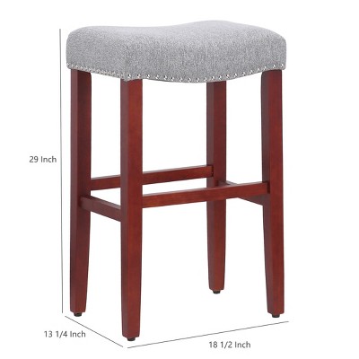 Modern Farmhouse 29" Gray Wood Upholstered Saddle Bar Stool - Set of 2
