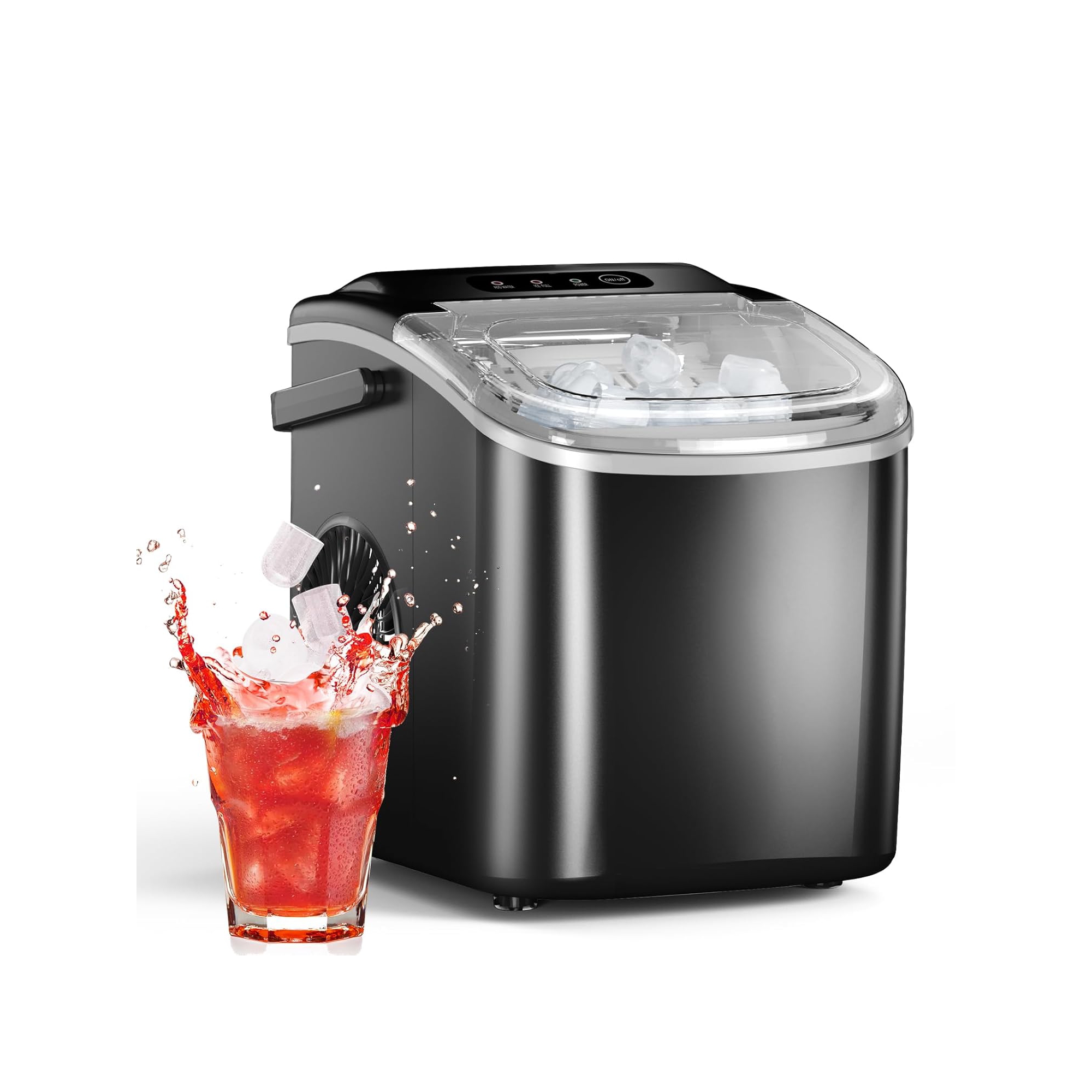 ZAFRO Countertop Ice Maker, Portable Self Cleaning Bullet Ice Maker with Handle, 9 Ice Cubes in 8 Minutes, 26Lbs in 24 Hours, Black