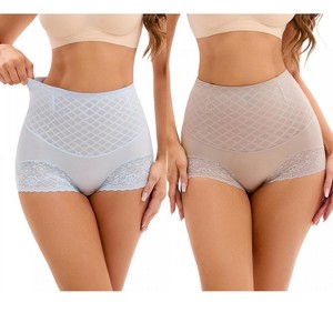INSPIRE CHIC 2 Pcs Women's Lace Mesh Light Tummy Control Briefs High Waist Control Panties - 1 of 4