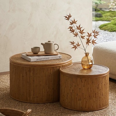 GDFStudio Sokka Retro 2 Piece Nesting Wood Coffee Table Set with