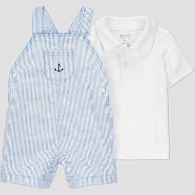 Carter's Just One You® Baby Boys' Striped Anchor Shortalls Set - Blue/White