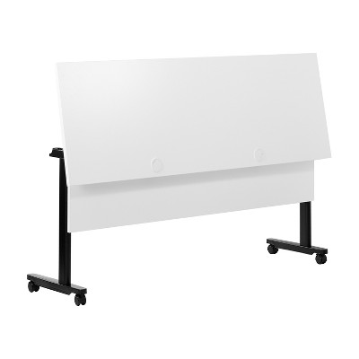 White and Black Rectangular Folding Training Table with Casters