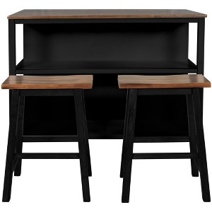 3-piece 45" Stationary Kitchen Island Set with 2 Seatings, Rubber Wood Butcher Block Dining Table Set Prep Table Set with 2 Open Shelves - 1 of 4